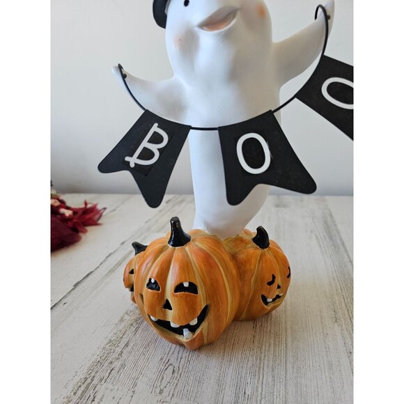 Large ghost boo statue figurine pumpkin jack-o'-lantern unique Halloween decor c - Picture 3 of 10
